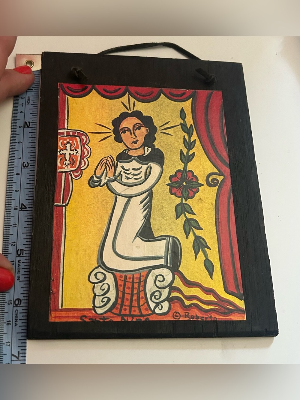 Santo Nino Holy Innocence Retablo Signed Roberto Gonzales New Mexico Santero Art - Picture 4 of 4